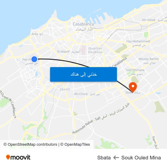 Souk Ouled Mina to Sbata map