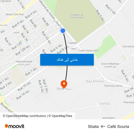 Café Souria to Sbata map