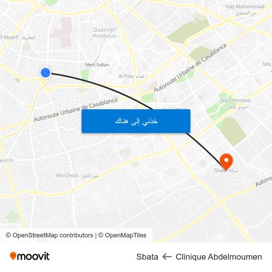 Clinique Abdelmoumen to Sbata map
