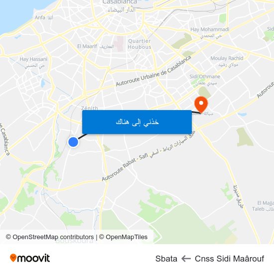 Cnss Sidi Maârouf to Sbata map