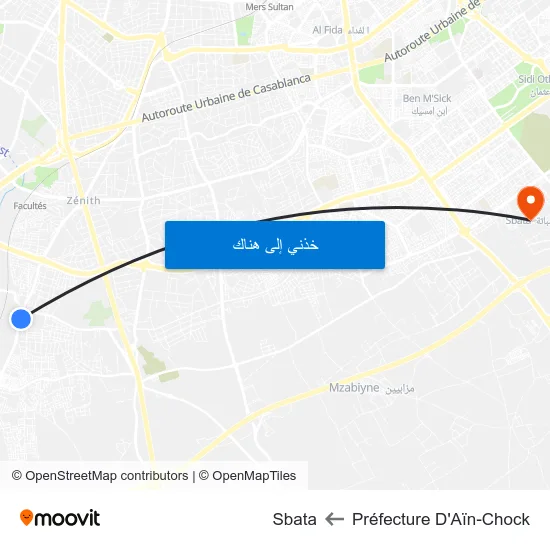 Préfecture D'Aïn-Chock to Sbata map