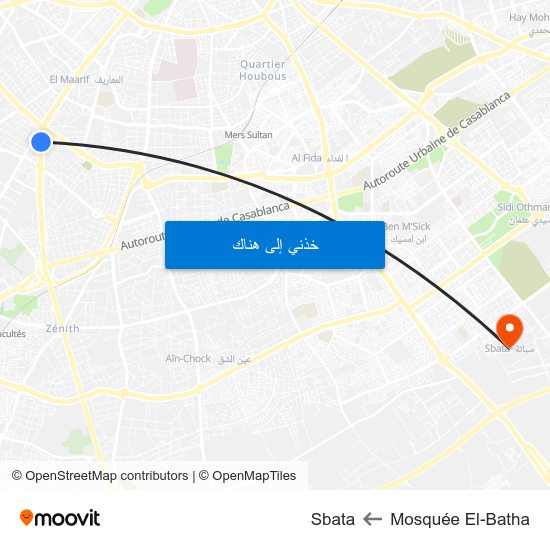 Mosquée El-Batha to Sbata map
