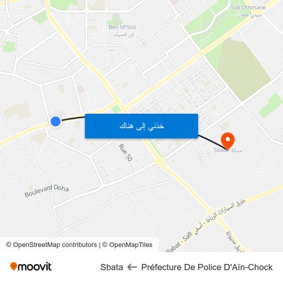 Préfecture De Police D'Aïn-Chock to Sbata map