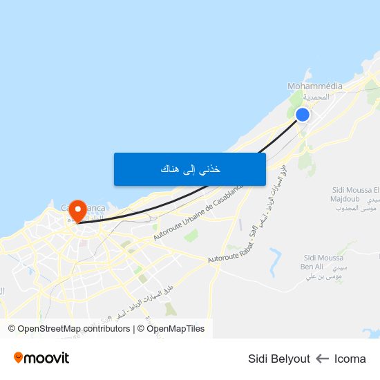 Icoma to Sidi Belyout map