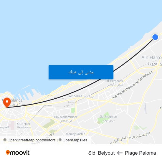 Plage Paloma to Sidi Belyout map