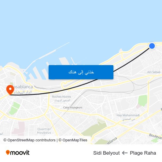 Plage Raha to Sidi Belyout map