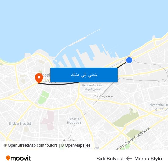 Maroc Stylo to Sidi Belyout map