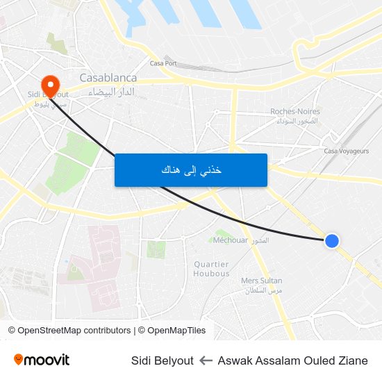 Aswak Assalam Ouled Ziane to Sidi Belyout map