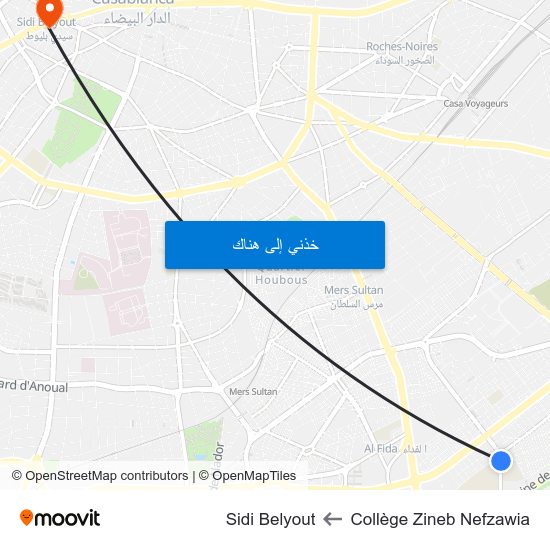 Collège Zineb Nefzawia to Sidi Belyout map