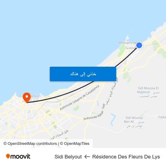 Résidence Des Fleurs De Lys to Sidi Belyout map