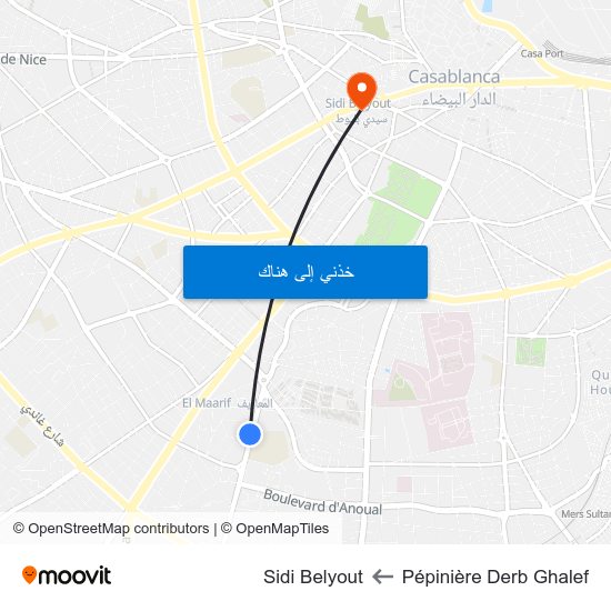 Pépinière Derb Ghalef to Sidi Belyout map