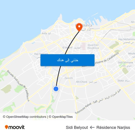 Résidence Narjiss to Sidi Belyout map