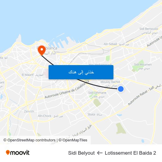 Lotissement El Baida 2 to Sidi Belyout map