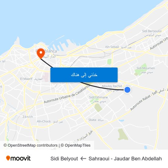 Sahraoui - Jaudar Ben Abdellah to Sidi Belyout map
