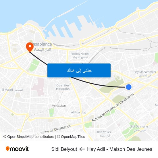 Hay Adil - Maison Des Jeunes to Sidi Belyout map