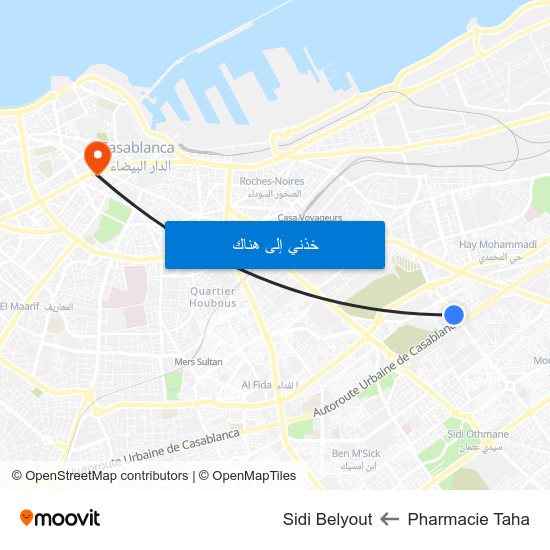 Pharmacie Taha to Sidi Belyout map