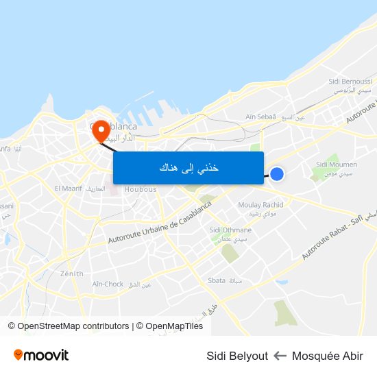 Mosquée Abir to Sidi Belyout map