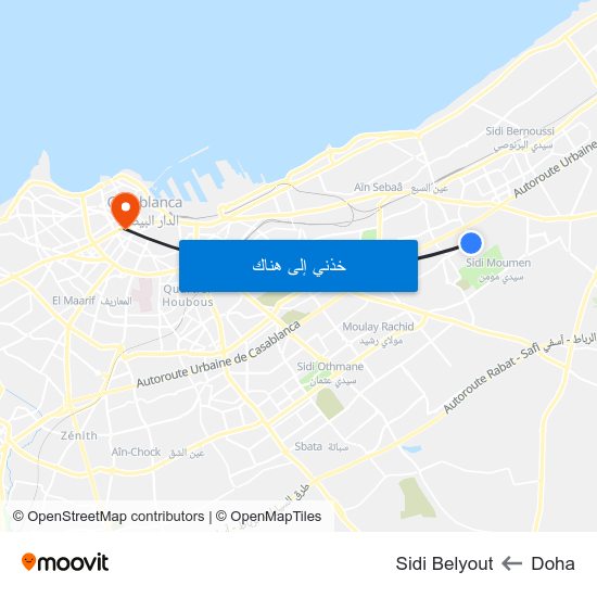 Doha to Sidi Belyout map