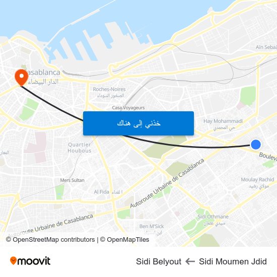 Sidi Moumen Jdid to Sidi Belyout map