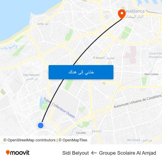 Groupe Scolaire Al Amjad to Sidi Belyout map