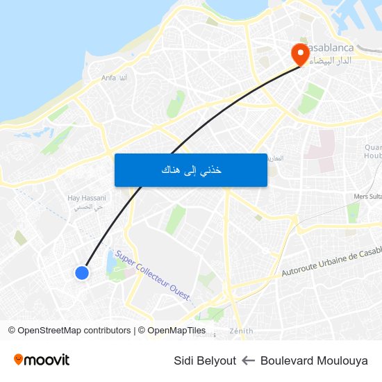 Boulevard Moulouya to Sidi Belyout map
