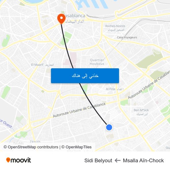 Msalla Aïn-Chock to Sidi Belyout map