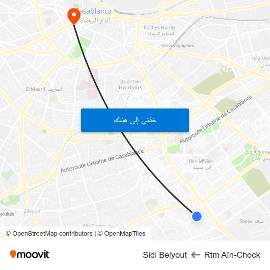 Rtm Aïn-Chock to Sidi Belyout map