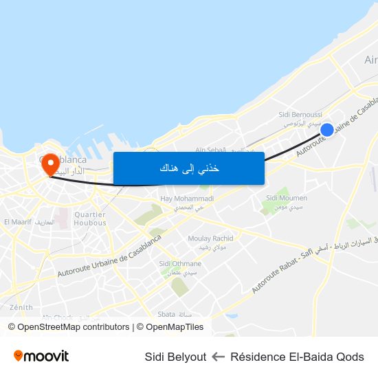 Résidence El-Baida Qods to Sidi Belyout map