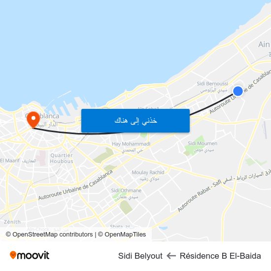 Résidence B El-Baida to Sidi Belyout map