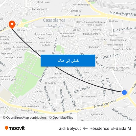 Résidence El-Baida M to Sidi Belyout map