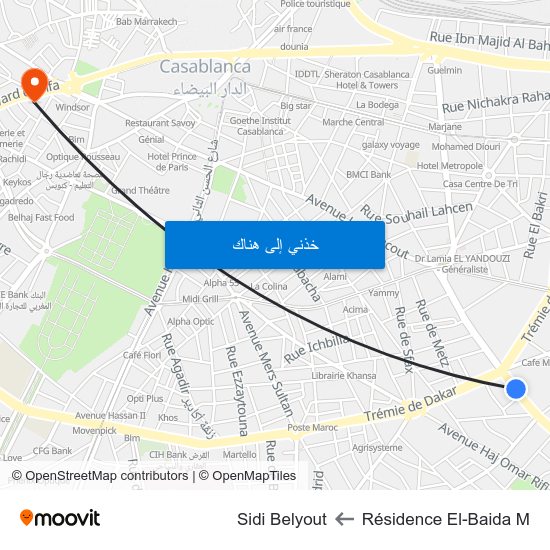Résidence El-Baida M to Sidi Belyout map