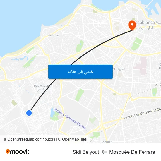 Mosquée De Ferrara to Sidi Belyout map