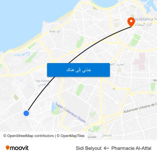 Pharmacie Al-Atfal to Sidi Belyout map