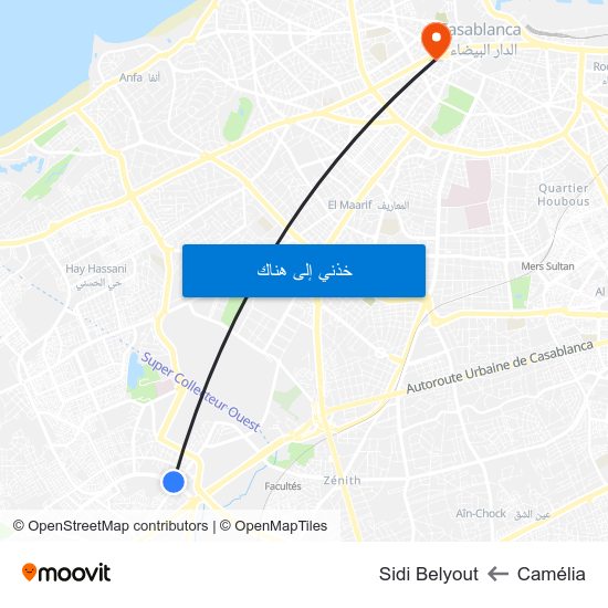 Camélia to Sidi Belyout map