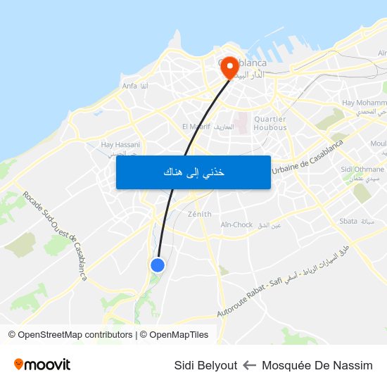 Mosquée De Nassim to Sidi Belyout map