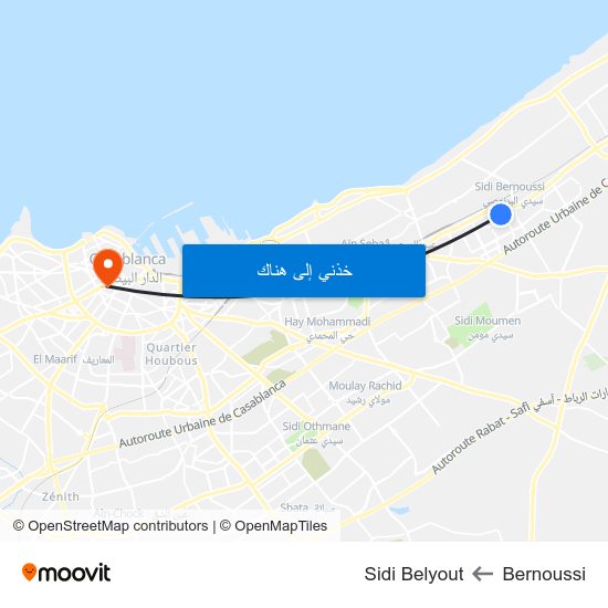 Bernoussi to Sidi Belyout map