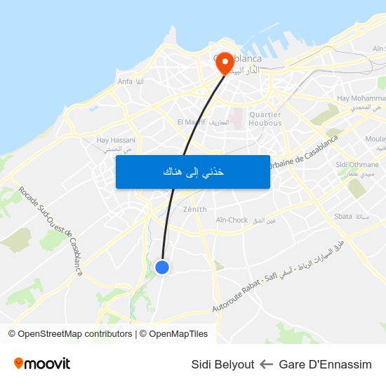 Gare D'Ennassim to Sidi Belyout map