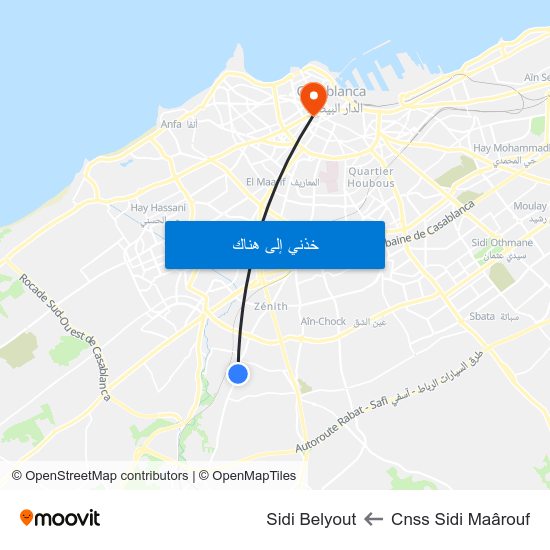 Cnss Sidi Maârouf to Sidi Belyout map