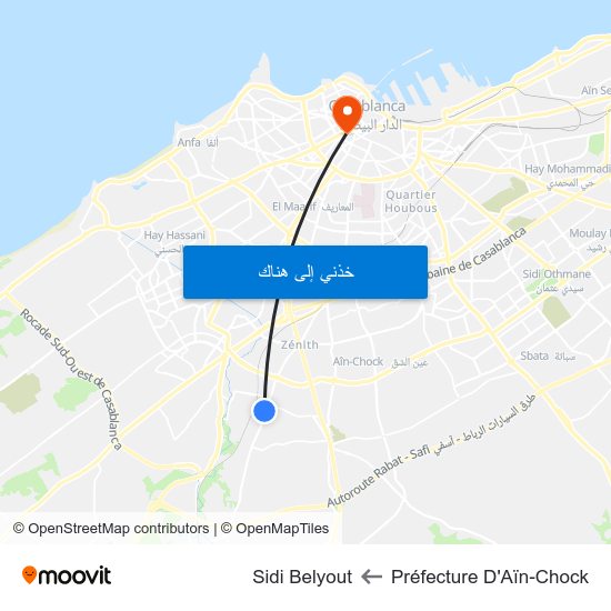 Préfecture D'Aïn-Chock to Sidi Belyout map
