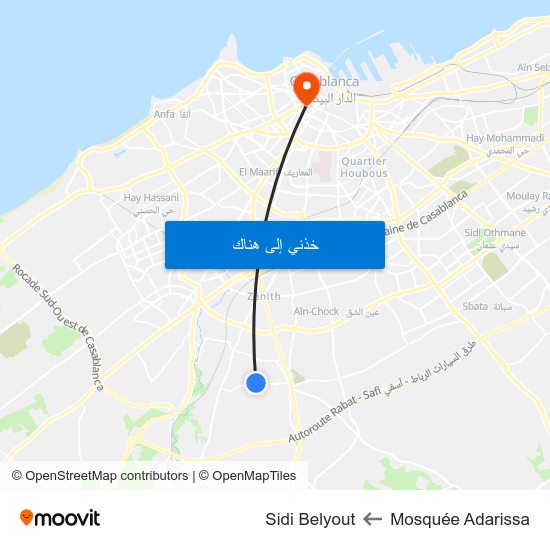 Mosquée Adarissa to Sidi Belyout map