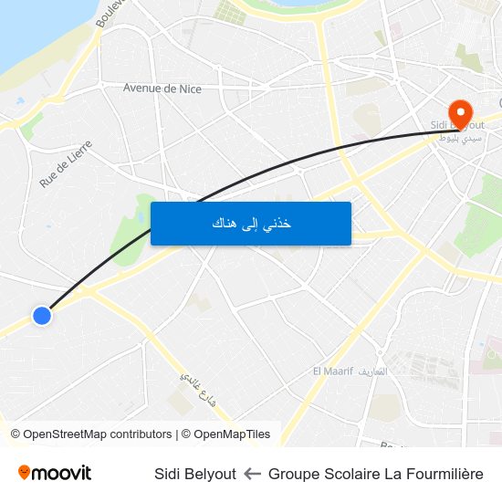 Groupe Scolaire La Fourmilière to Sidi Belyout map