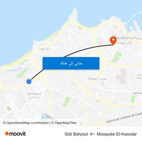Mosquée El-Kaoutar to Sidi Belyout map