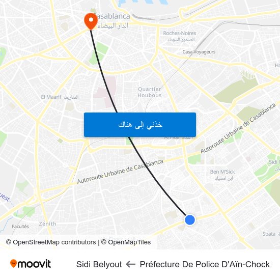 Préfecture De Police D'Aïn-Chock to Sidi Belyout map