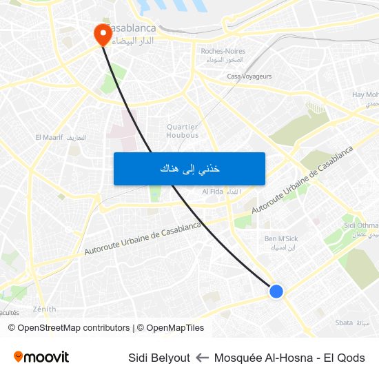 Mosquée Al-Hosna - El Qods to Sidi Belyout map