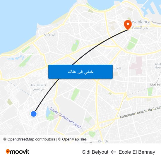 Ecole El Bennay to Sidi Belyout map