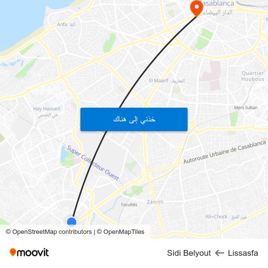 Lissasfa to Sidi Belyout map