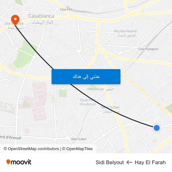 Hay El Farah to Sidi Belyout map