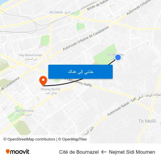 Nejmet Sidi Moumen to Cité de Bournazel map