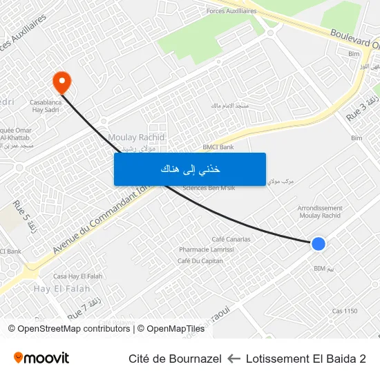 Lotissement El Baida 2 to Cité de Bournazel map