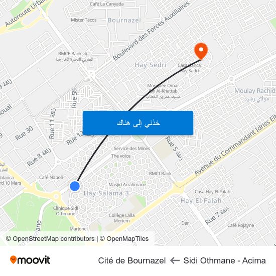 Sidi Othmane - Acima to Cité de Bournazel map